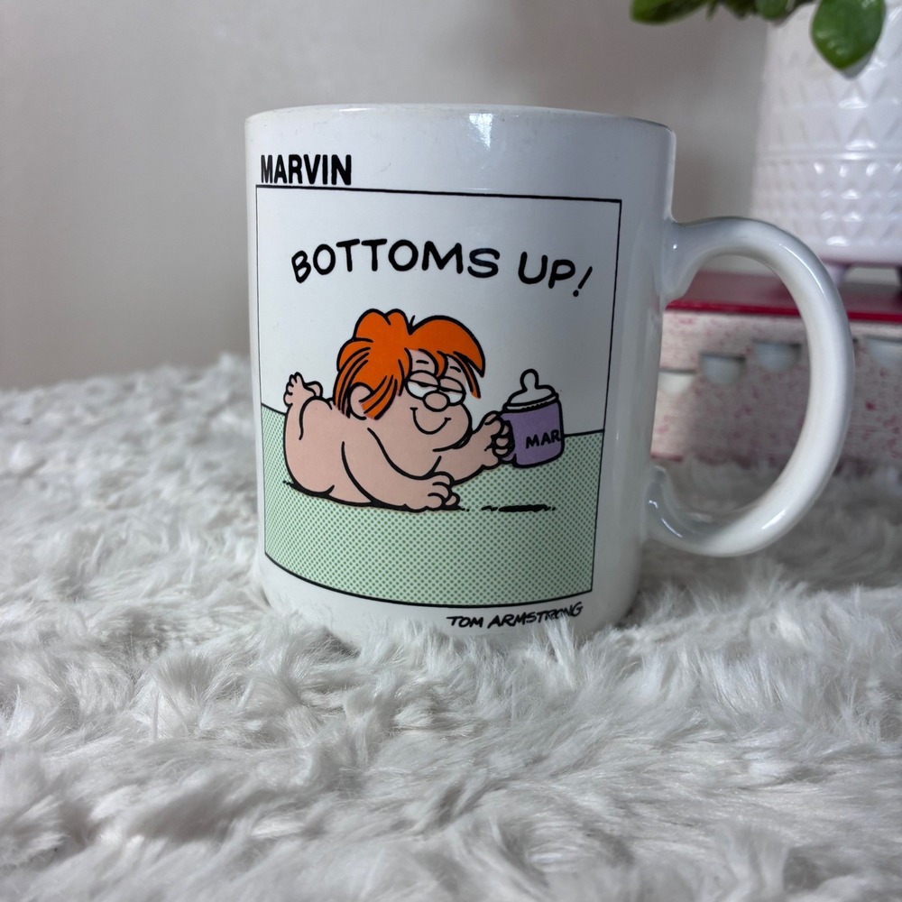 Vintage 1982 Hallmark Marvin Bottoms Up Coffee Mug Tom Armstrong Comic Japan